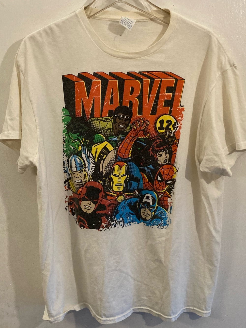 Marvel Short Sleeve Tee — with Multicolor Comic Print